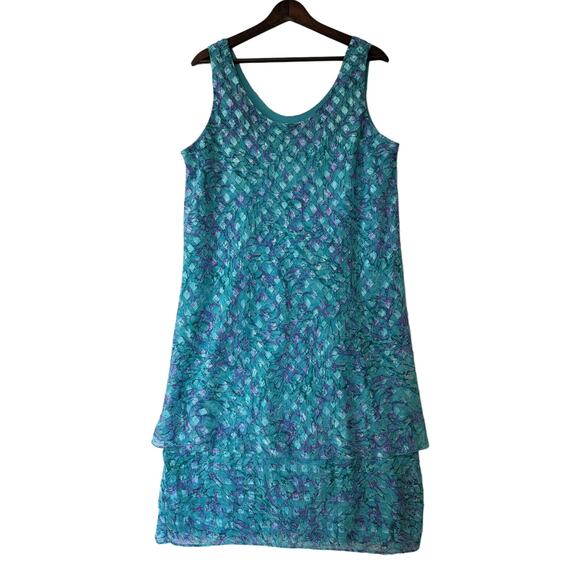 VTG Patra Dress Blue Water-Color Metallic Threading Tiered Size 18 Fairy 80s 90s - Picture 1 of 10